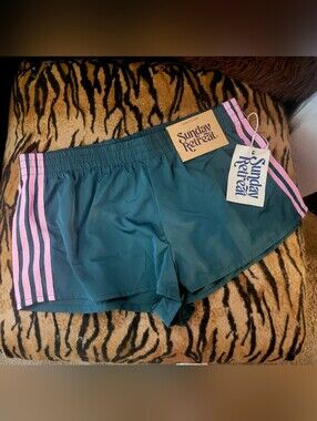 Sunday Retreat Green Track Shorts with Pink Stripes Juniors Sz Large New W Tag